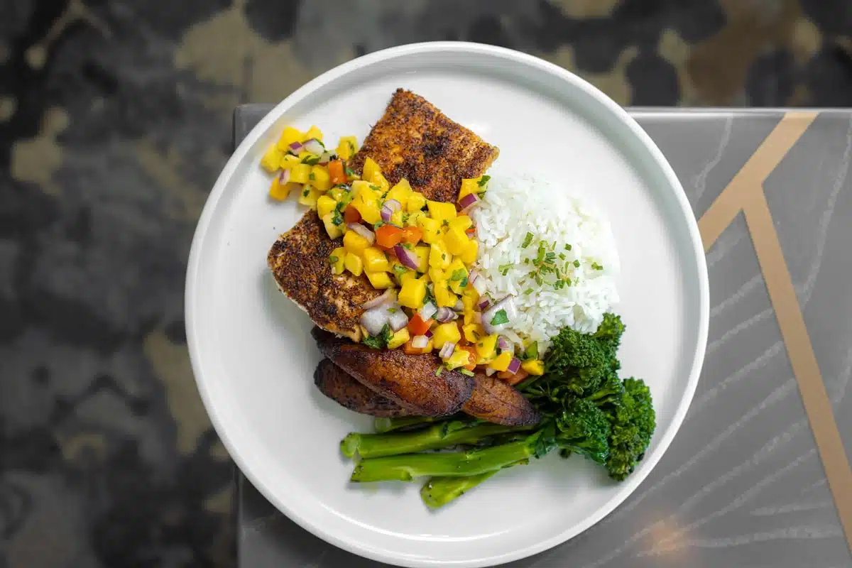 Plate of fish with vegetables